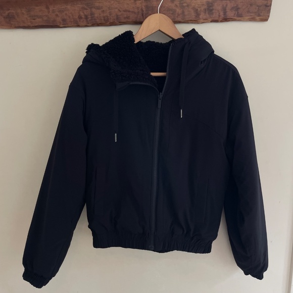 Lululemon | Black Reversible Fleece Hoodie Jacket Coat Size 6 - Picture 3 of 15